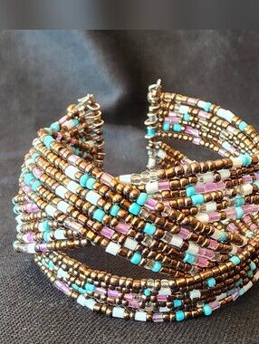 Handcrafted Multi-Strand Seed Bead Cuff Bracelet – Boho Statement Piece